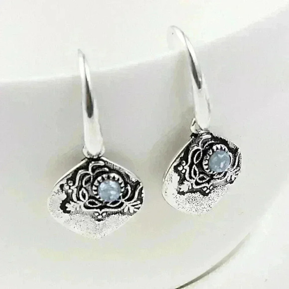 Beautiful Boho Silver Opal Drop Earrings - Picture 5 of 5